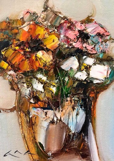 Картина под названием "Autumn flowers" - Anastasiya Kimachenko, Подлинное произведение искусства, Масло