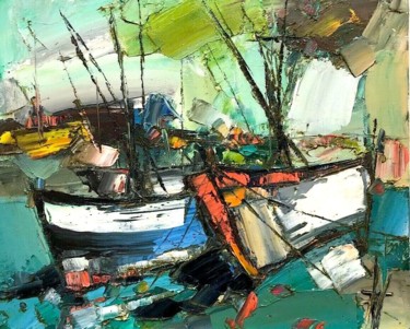 Картина под названием "Boats" - Anastasiya Kimachenko, Подлинное произведение искусства, Масло