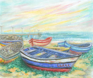 Картина под названием "Finishing boats (Ca…" - Anastasiya Muha ( Koroleva ), Подлинное произведение искусства, Пастель