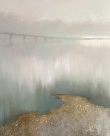 Картина под названием "Туманный берег Камы" - Anastasiya Popova, Подлинное произведение искусства, Масло Установлен на Дерев…