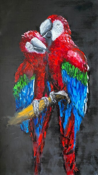 Pittura intitolato "Parrot Painting Bir…" da Anastasiya Posylaeva, Opera d'arte originale, Olio