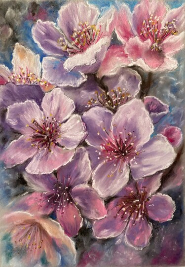Malerei mit dem Titel "Sakura Painting Flo…" von Anastasiya Posylaeva, Original-Kunstwerk, Pastell