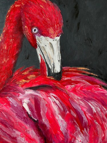 Картина под названием "Flamingo Painting A…" - Anastasiya Posylaeva, Подлинное произведение искусства, Масло