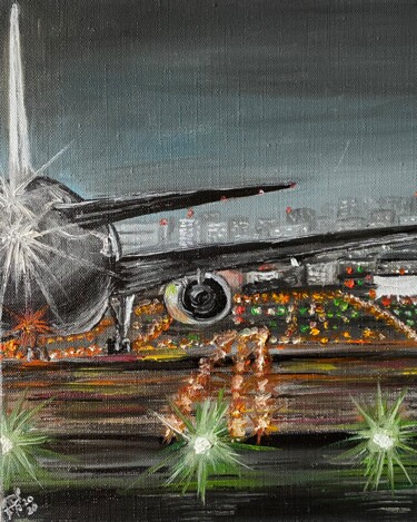 Painting titled "Airplane Painting N…" by Anastasiya Posylaeva, Original Artwork, Oil