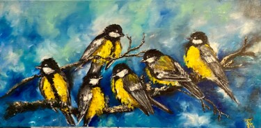 Painting titled "Chickadees Painting…" by Anastasiya Posylaeva, Original Artwork, Oil