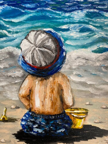 Pittura intitolato "Beach Boy Painting…" da Anastasiya Posylaeva, Opera d'arte originale, Olio