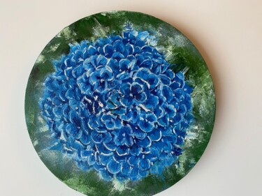 Painting titled "Hydrangea Painting…" by Anastasiya Posylaeva, Original Artwork, Oil Mounted on Wood Stretcher frame