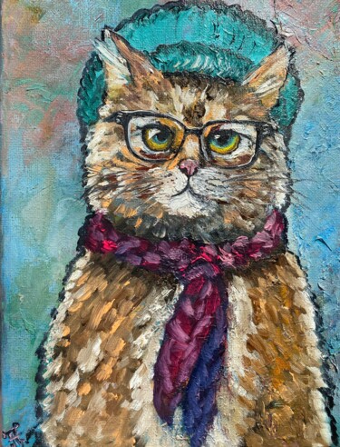 "Cat Painting Red Ca…" başlıklı Tablo Anastasiya Posylaeva tarafından, Orijinal sanat, Petrol Ahşap Sedye çerçevesi üzerine…