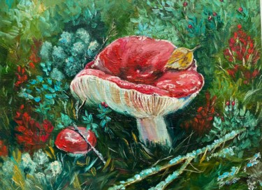 Ζωγραφική με τίτλο "Mushroom painting F…" από Anastasiya Posylaeva, Αυθεντικά έργα τέχνης, Λάδι Τοποθετήθηκε στο Ξύλινο φορε…