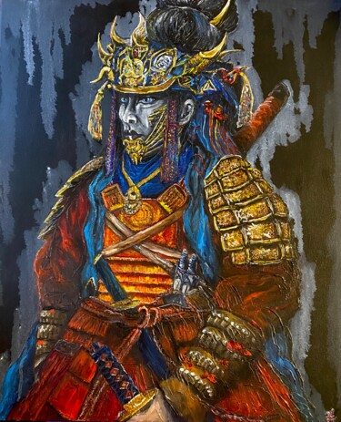 Painting titled "Samurai Painting Wa…" by Anastasiya Posylaeva, Original Artwork, Oil Mounted on Wood Stretcher frame