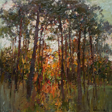 Pittura intitolato "Autumn forest at su…" da Anastasiya Valiulina, Opera d'arte originale, Olio