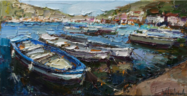 Pintura intitulada "Boats in the bay -…" por Anastasiya Valiulina, Obras de arte originais, Óleo