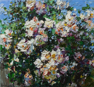 Painting titled "Summer  roses Impas…" by Anastasiya Valiulina, Original Artwork, Oil