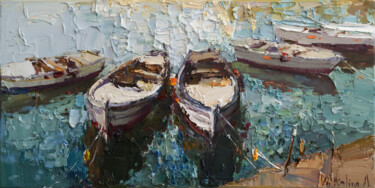 Schilderij getiteld "Boats  - Original o…" door Anastasiya Valiulina, Origineel Kunstwerk, Olie