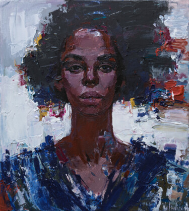 Картина под названием "African woman portr…" - Anastasiya Valiulina, Подлинное произведение искусства, Акрил
