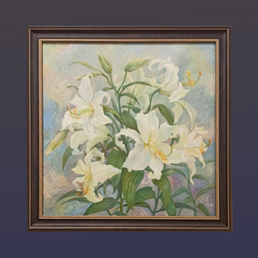 Картина под названием "Белые лилии" - Анастасия Хрящёва, Подлинное произведение искусства, Масло