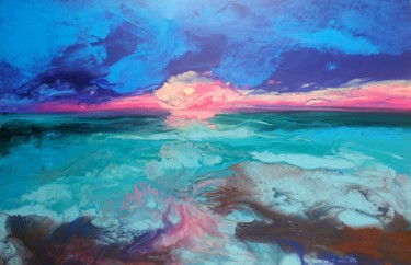 Pintura intitulada "Sunset at the sea" por Kachina, Obras de arte originais, Acrílico