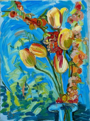Картина под названием "Тюльпаны" - Екатерина Раймер, Подлинное произведение искусства, Масло