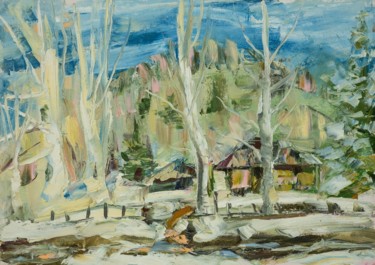 Картина под названием "Пришла весна в горы" - Екатерина Раймер, Подлинное произведение искусства, Масло