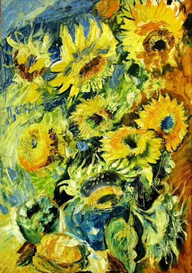 Картина под названием "Вечерние цветы" - Екатерина Раймер, Подлинное произведение искусства, Масло