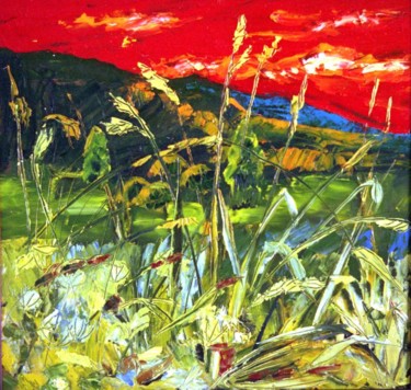 Картина под названием "Красный закат" - Екатерина Раймер, Подлинное произведение искусства, Масло