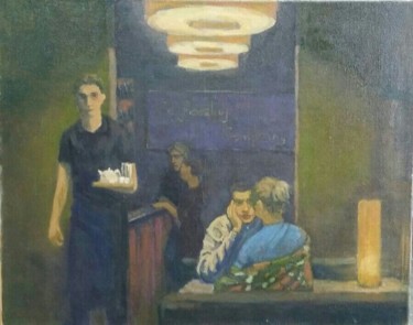 Картина под названием "Вечер. Кафе." - Анастасия Салова, Подлинное произведение искусства, Масло