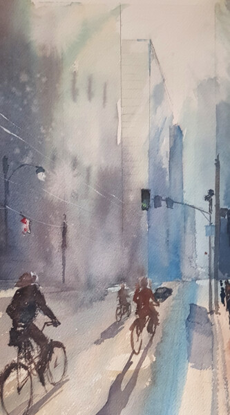 Pintura intitulada "New york street" por Anastassiya Suslova, Obras de arte originais, Aquarela