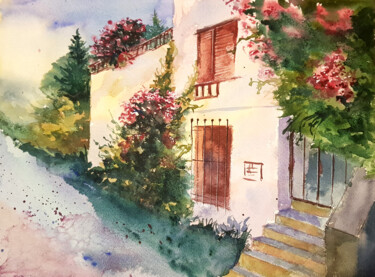 Painting titled "House in cyprus Pai…" by Anastassiya Suslova, Original Artwork, Watercolor