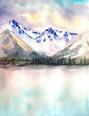 Painting titled "Mountain`s meditati…" by Anastassiya Suslova, Original Artwork, Watercolor