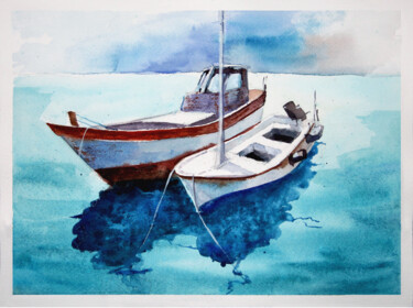 Картина под названием "Boats" - Anastassiya Suslova, Подлинное произведение искусства, Акварель