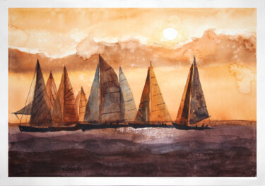 Ζωγραφική με τίτλο "Pilgrims (yachts)" από Anastassiya Suslova, Αυθεντικά έργα τέχνης, Ακουαρέλα