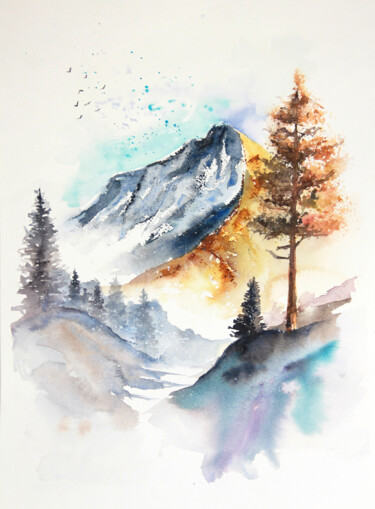 Peinture intitulée "Watercolor mountain…" par Anastassiya Suslova, Œuvre d'art originale, Aquarelle Monté sur Carton
