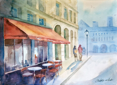 Pintura intitulada "City Cafe (Urban Ca…" por Anastassiya Suslova, Obras de arte originais, Aquarela