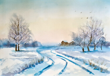 Malarstwo zatytułowany „Winter landscape” autorstwa Anastassiya Suslova, Oryginalna praca, Akwarela