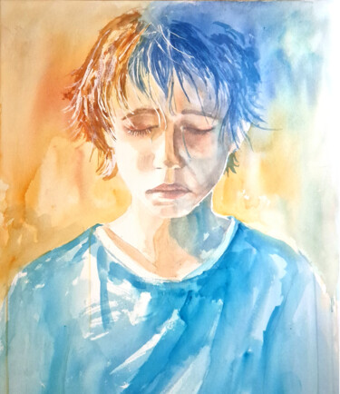 Malerei mit dem Titel "Boys Don't Cry" von Anastassiya Suslova, Original-Kunstwerk, Aquarell