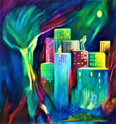 Malerei mit dem Titel "Urban love songs" von Anastazija Vidmar, Original-Kunstwerk, Acryl Auf Keilrahmen aus Holz montiert