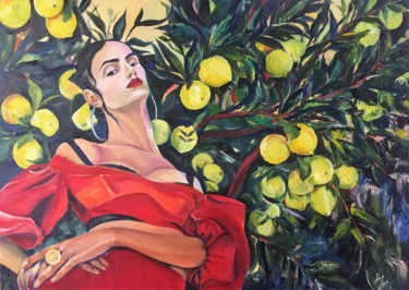 Картина под названием "Лимонное дерево" - Anastasia Zyablikova, Подлинное произведение искусства, Масло