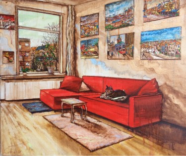 Картина под названием "Living room" - Anat, Подлинное произведение искусства, Масло