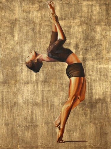 Pittura intitolato "Golden flexibility" da Anatassia Markovskaya, Opera d'arte originale, Olio Montato su Telaio per barella…