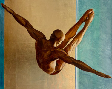 Painting titled "Golden stream" by Anatassia Markovskaya, Original Artwork, Oil Mounted on Wood Stretcher frame