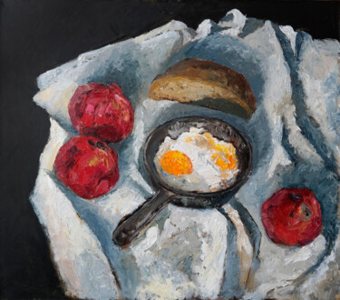 Schilderij getiteld "Eggs" door Anatassia Markovskaya, Origineel Kunstwerk, Olie Gemonteerd op Frame voor houten brancard