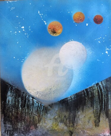 Картина под названием "2 planètes sans fai…" - Anatole63, Подлинное произведение искусства, Рисунок распылителем краски