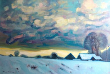 Картина под названием "Winter evening" - Anatoli Labkouski, Подлинное произведение искусства, Акрил Установлен на Деревянная…