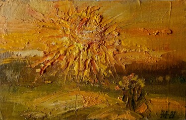 Painting titled "Желтый закат." by Anatolii Cherniavckyi, Original Artwork, Oil