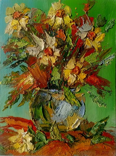 Painting titled "Букет с нарциссами" by Anatolii Cherniavckyi, Original Artwork, Oil