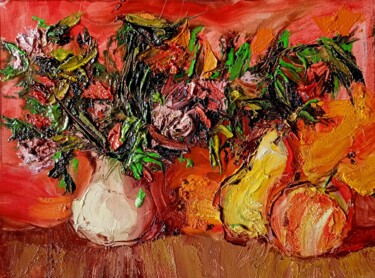Peinture intitulée "Натюрморт на красно…" par Anatolii Cherniavckyi, Œuvre d'art originale, Huile