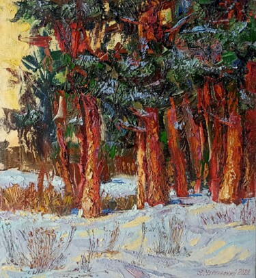 Картина под названием "Winter Trees Painti…" - Anatolii Cherniavckyi, Подлинное произведение искусства, Масло