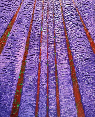 Painting titled "Lavender field" by Anatolii Kazymyrchuk, Original Artwork, Acrylic Mounted on Wood Stretcher frame