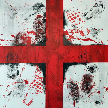 Painting titled "Blood red cross" by Anatolii Kazymyrchuk, Original Artwork, Acrylic Mounted on Wood Stretcher frame