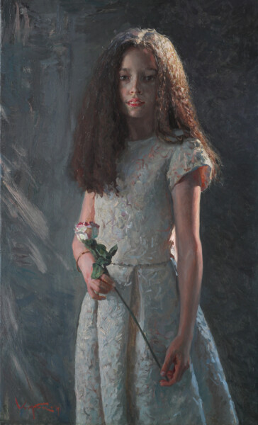 Pintura intitulada "Helen" por Anatolii Korobkin, Obras de arte originais, Óleo Montado em Armação em madeira